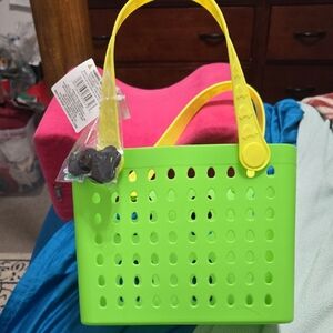 Vibrant Green Tote with Yellow Handles